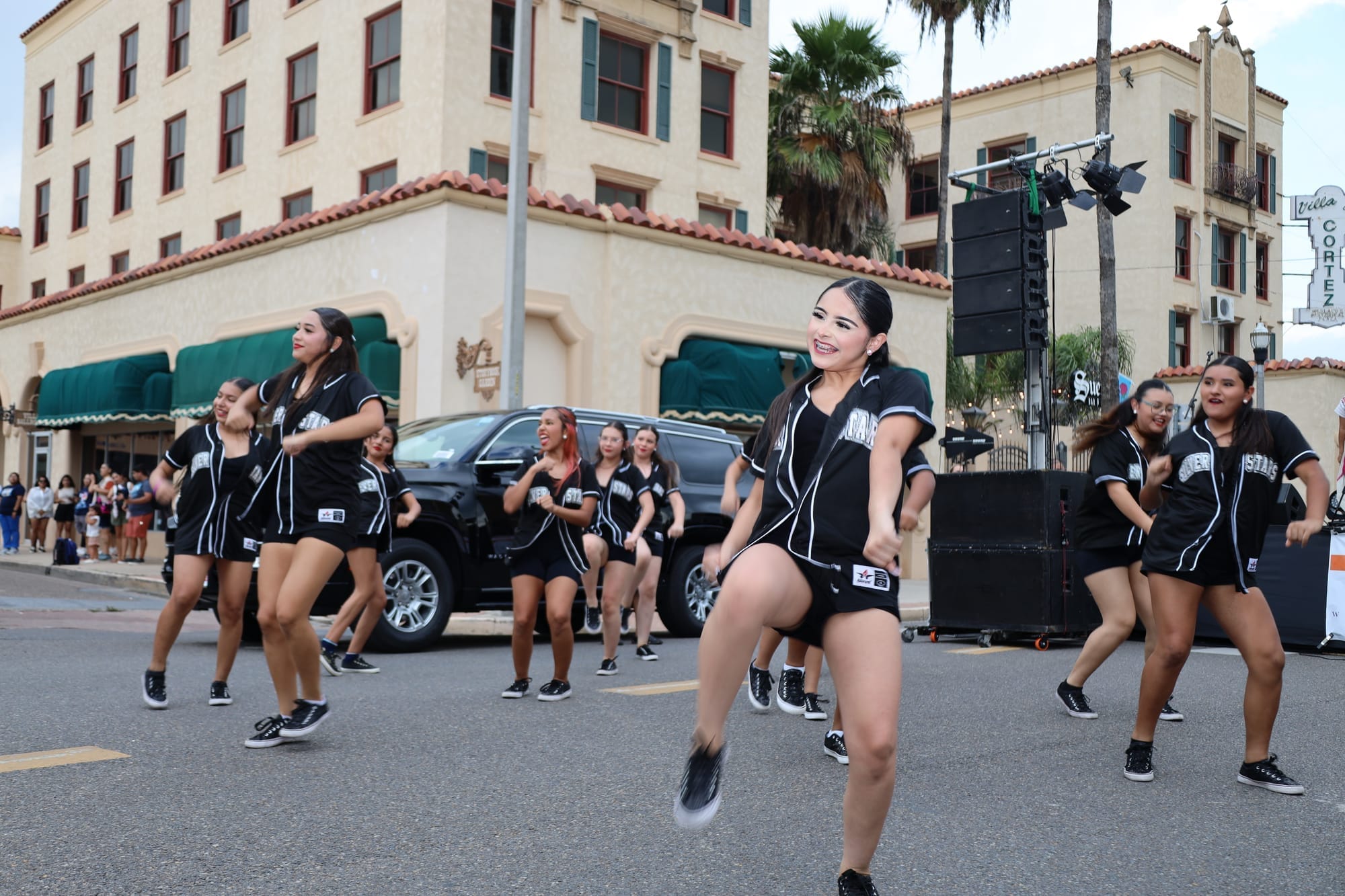 Dance troupe performing on a downtown Weslaco street at Alfresco Weslaco